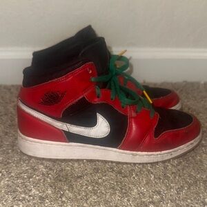 Jordan Red and Black Mid Sneakers